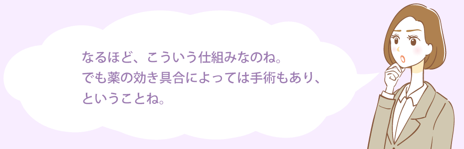 なるほど、こういう仕組みなのね。でも薬の効き具合によっては手術もあり、ということね。